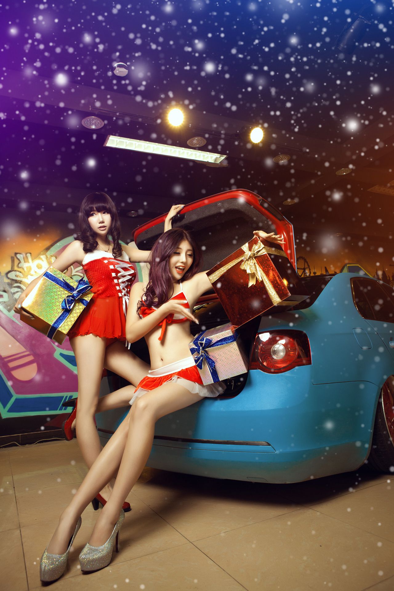 甜美可爱姐妹花 – 圣诞香车魅影图片合集 [14P]插图5