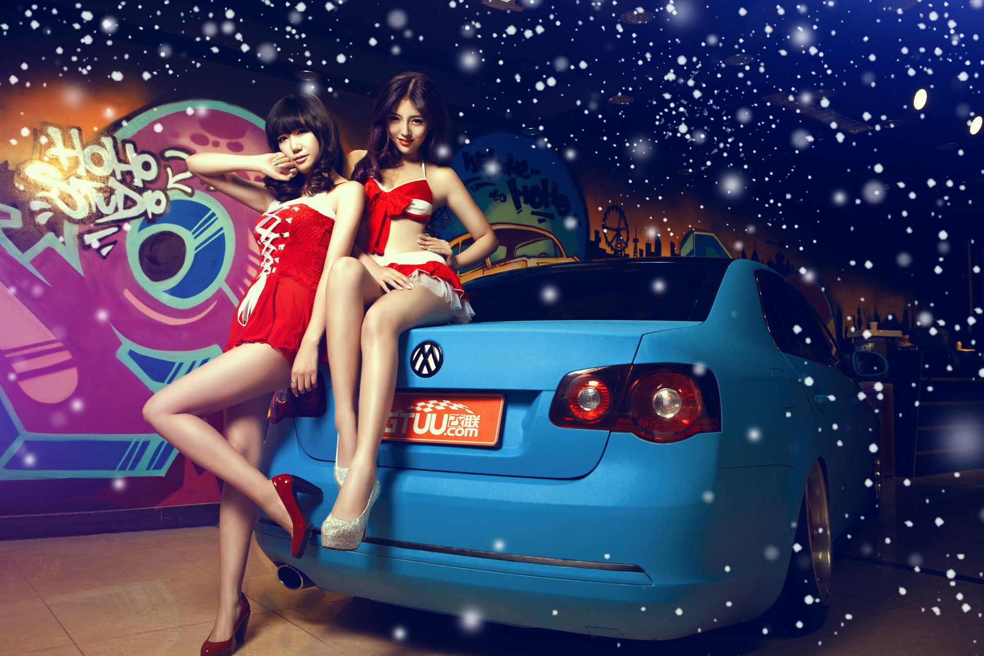 甜美可爱姐妹花 – 圣诞香车魅影图片合集 [14P]插图4