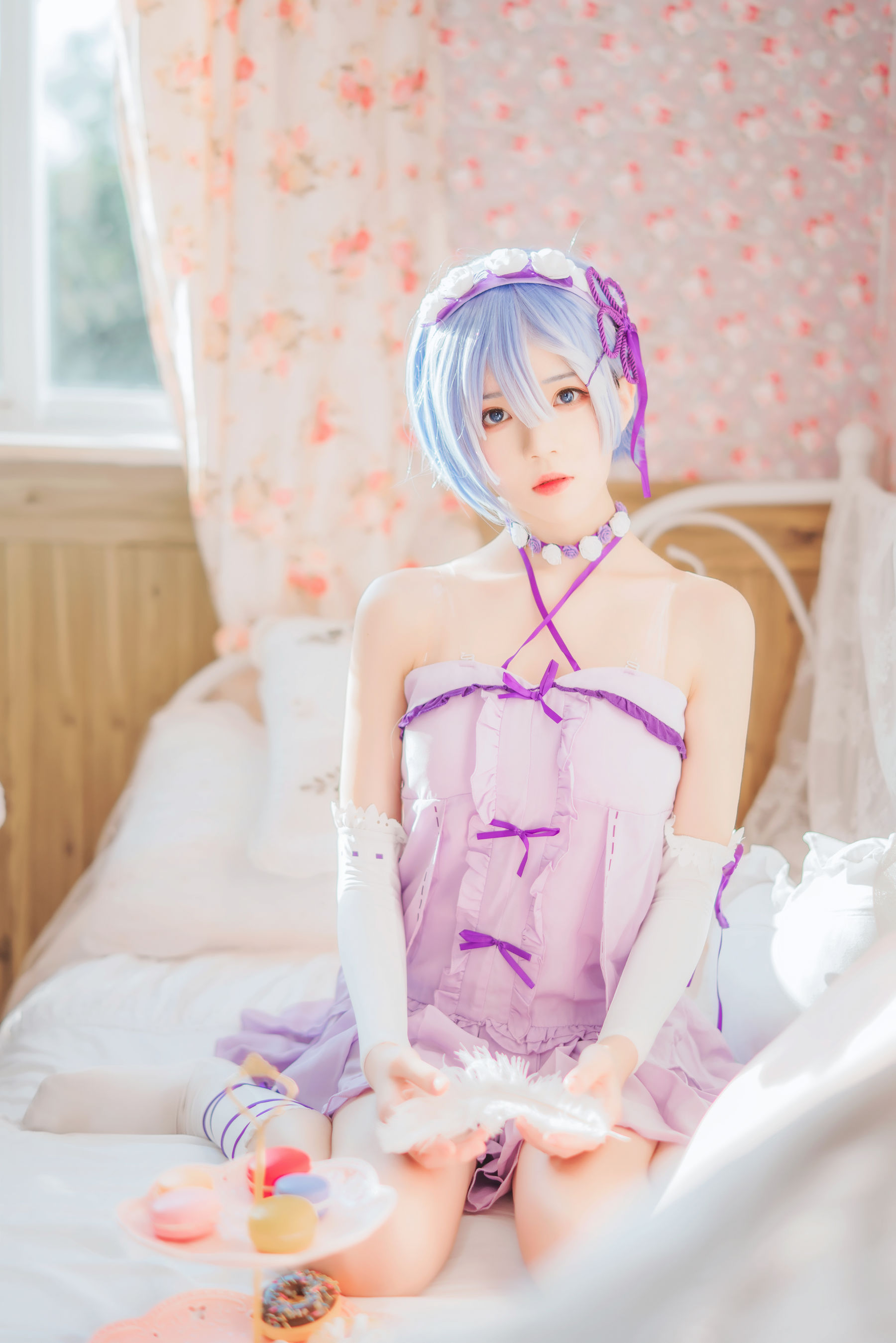 [Cosplay写真] 桜桃喵 – 蕾姆小睡裙 [40P]-美图馆