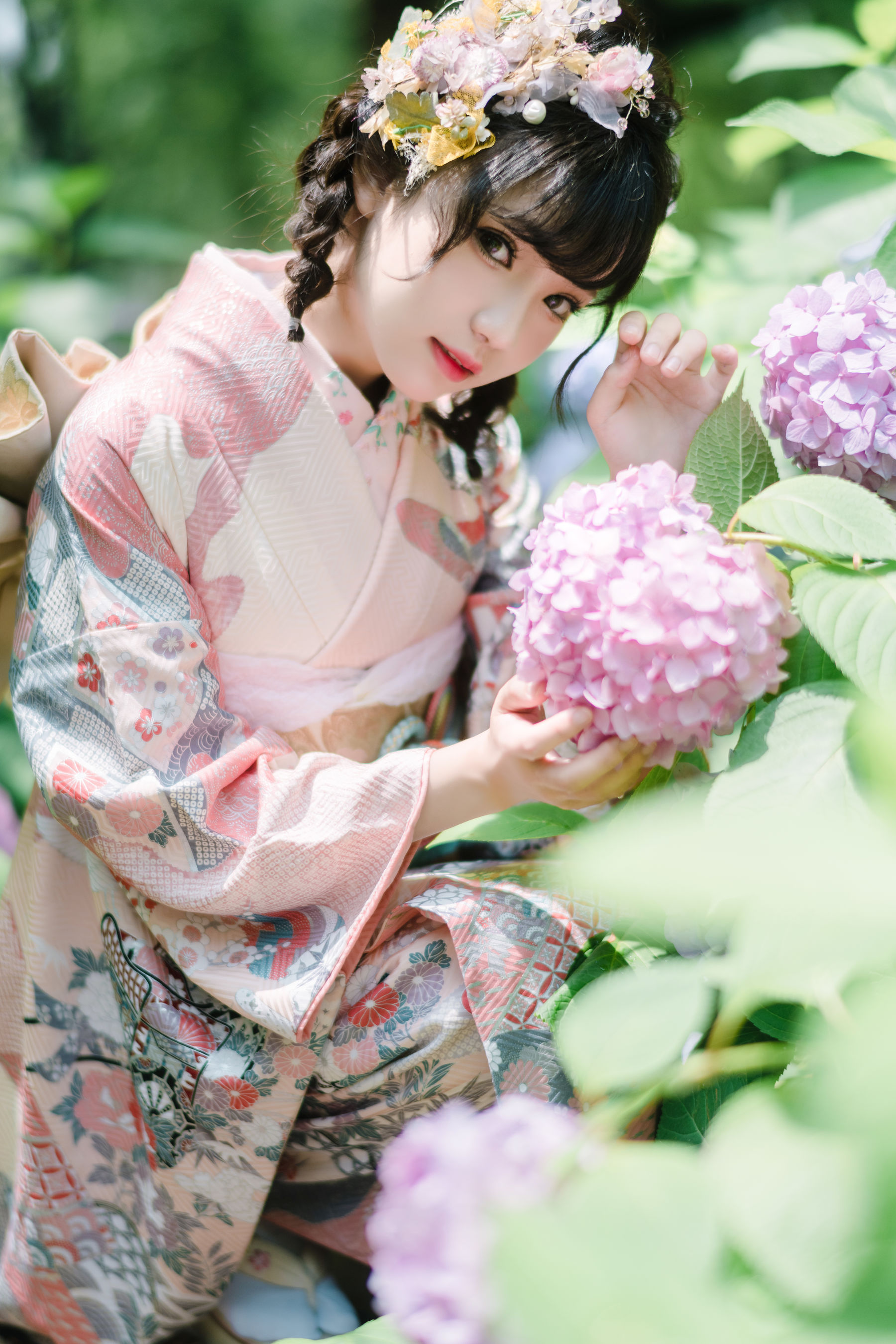 花柒Hana – 绣球花和服 [18P]-美图馆